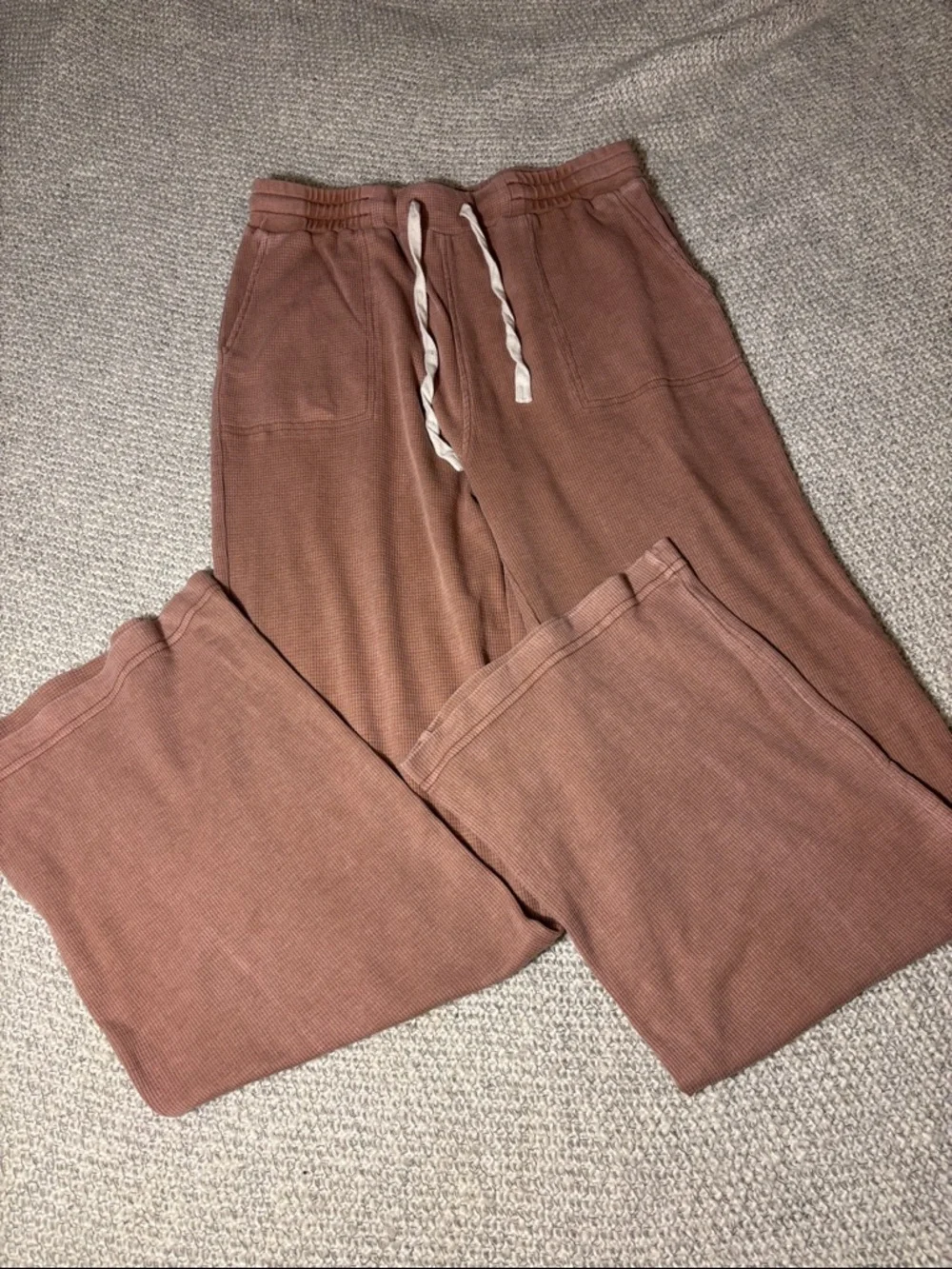 Ribbed Drawstring Lounge Pants with Pockets, Rust